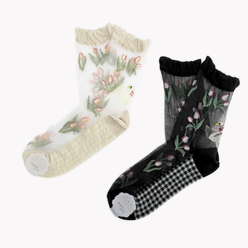 Petit Pas シースルークルーソックス スワン